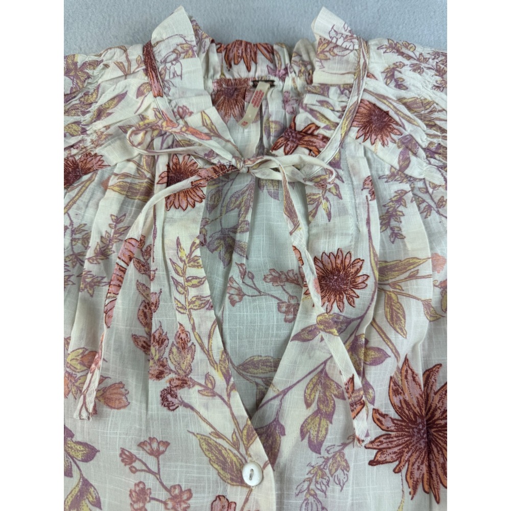 Free People Floral Blouse XS Bohemian‎ Button Front Long Sleeve Top - Picture 4 of 8